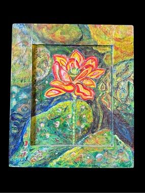 Hand-Painted Floral Lotus Wall Art in Multicolor